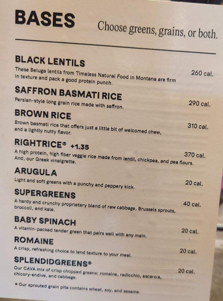 Cava Grill - Irvine, CA menu_pic