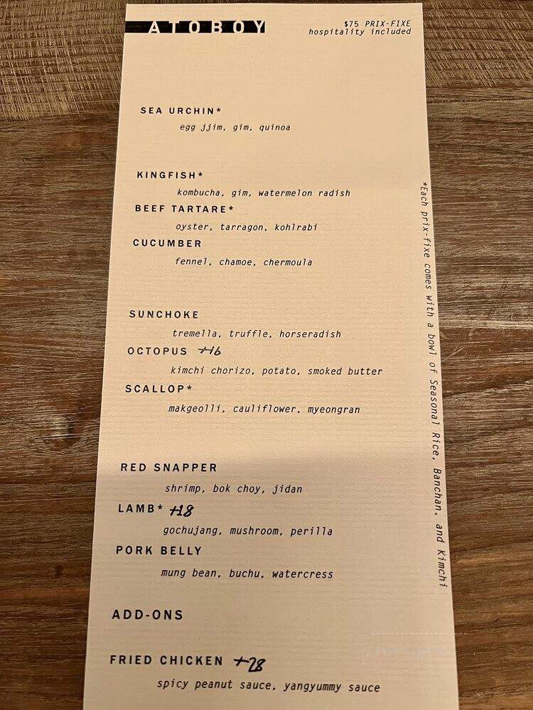 Atoboy - New York, NY menu_pic