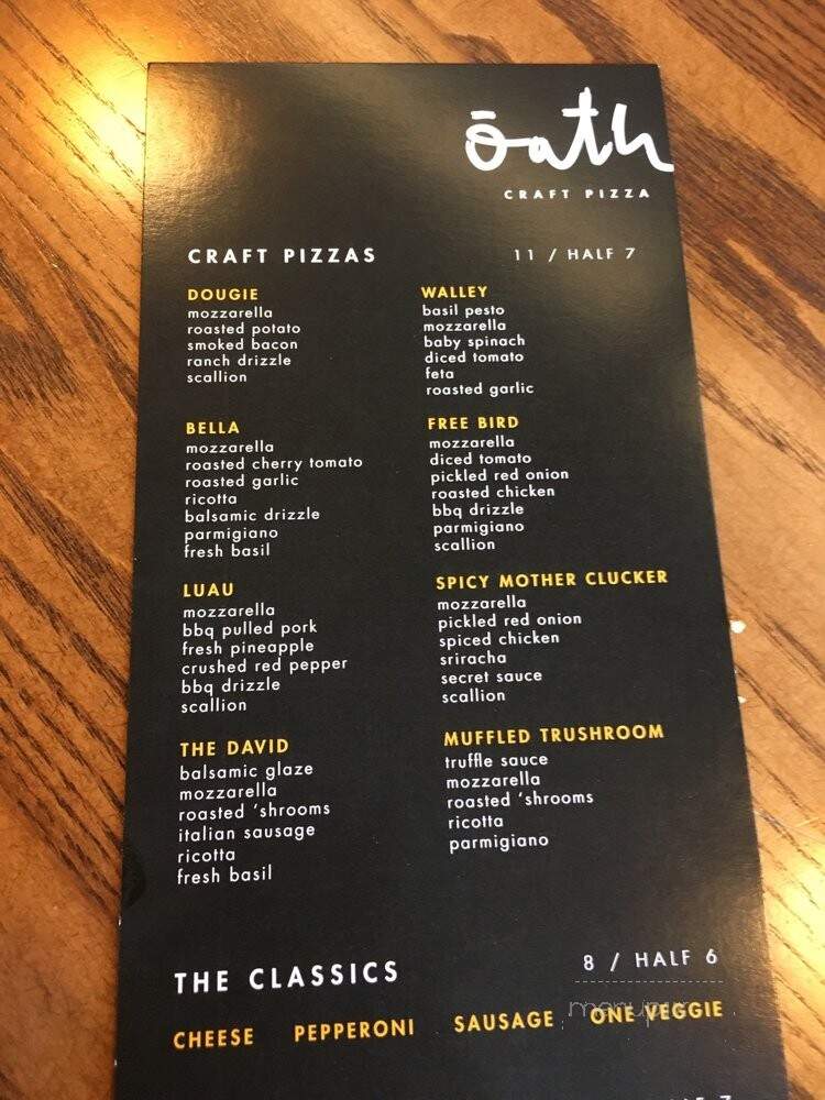 Oath Craft Pizza - Chestnut Hill, MA menu_pic