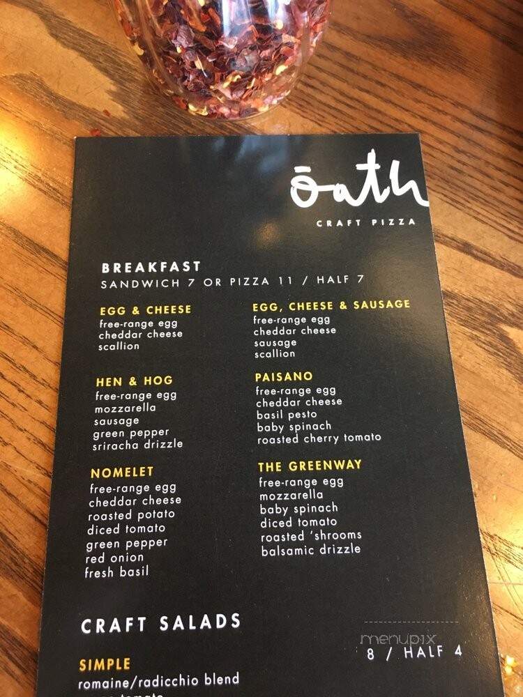 Oath Craft Pizza - Chestnut Hill, MA menu_pic