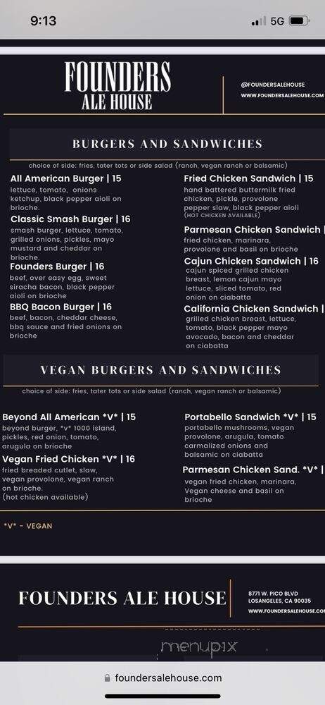 Founders Ale House - Los Angeles, CA menu_pic