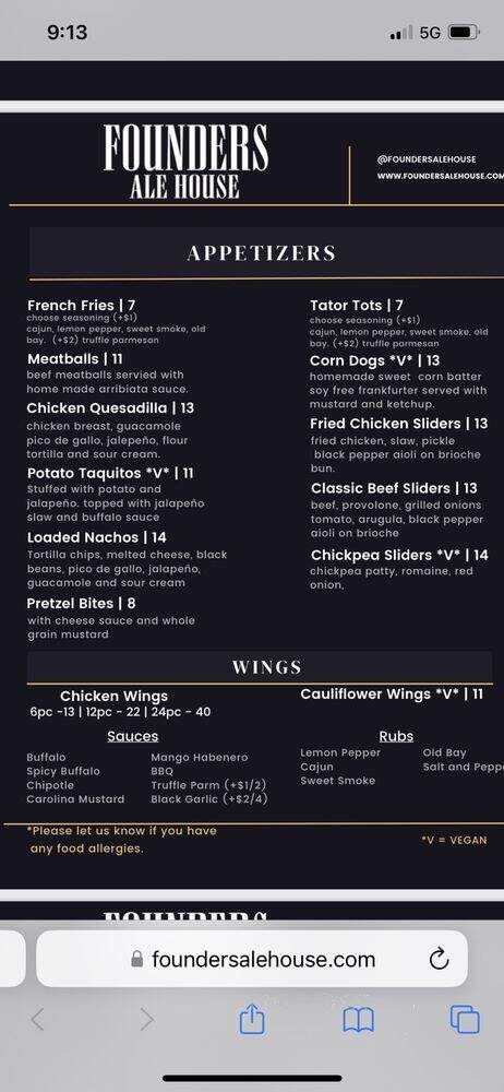 Founders Ale House - Los Angeles, CA menu_pic