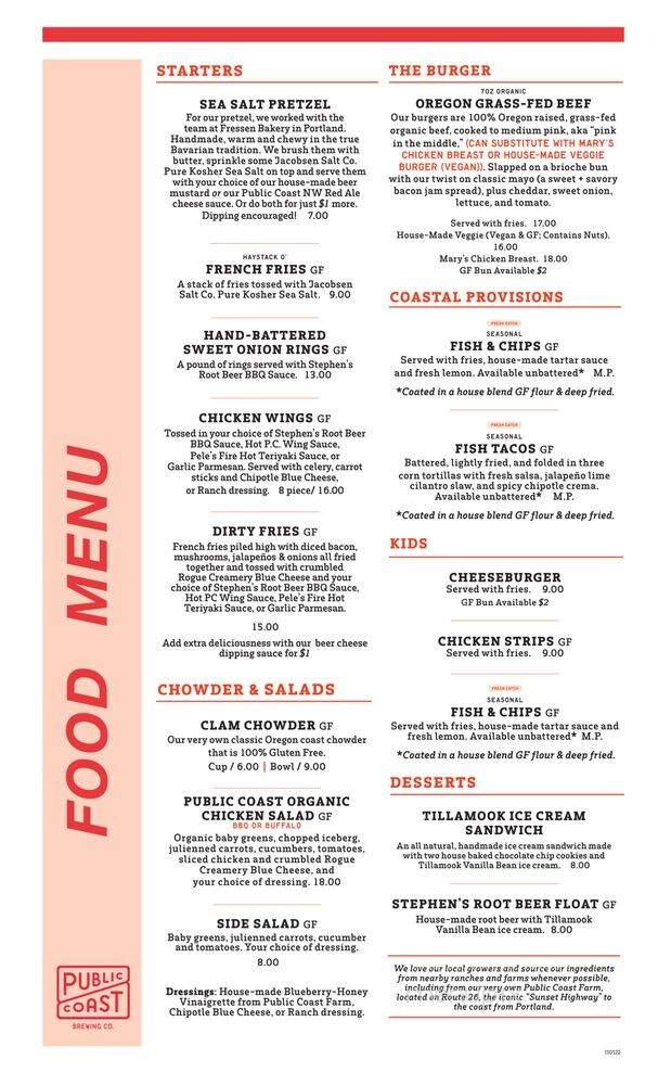 Public Coast Brewing Company - Cannon Beach, OR menu_pic