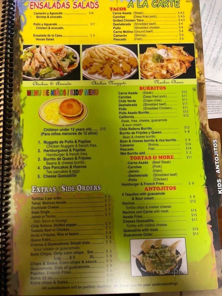 Casa Jimenez - Murrieta, CA menu_pic