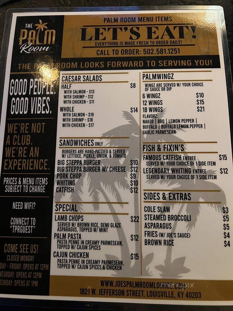 Joes Palm Room - Louisville, KY menu_pic