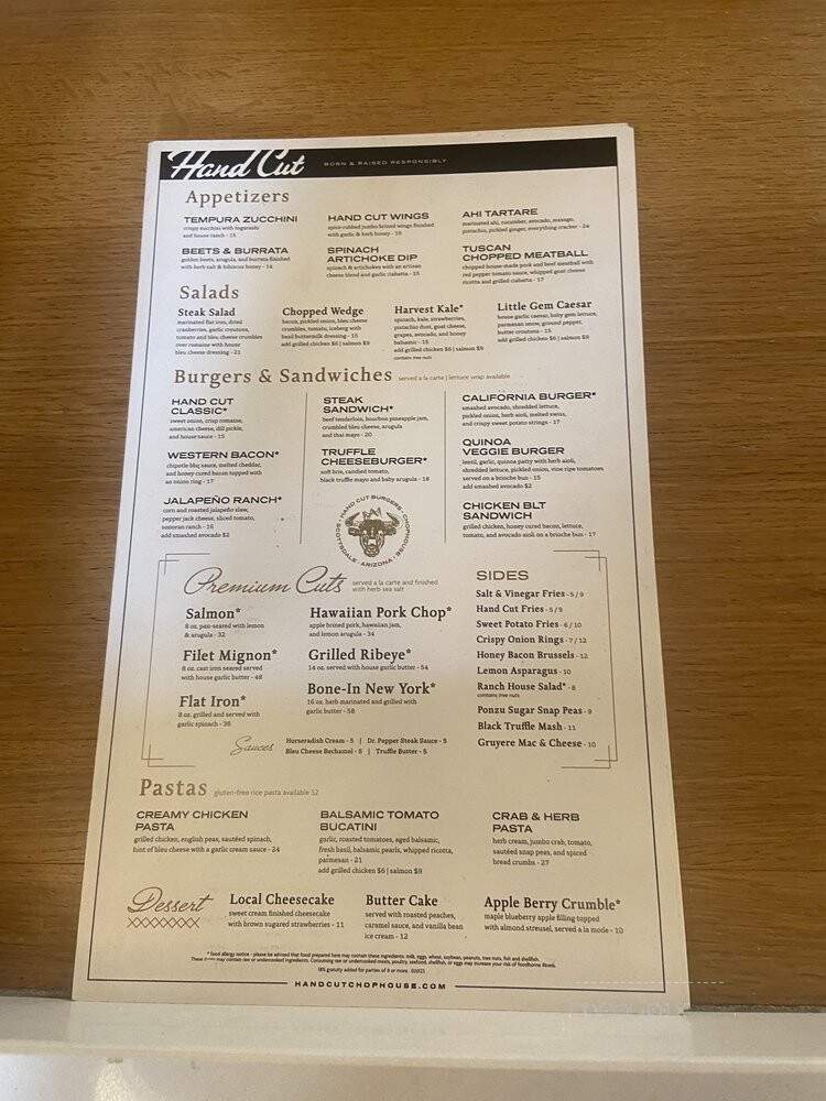 Hand Cut Burgers & Chophouse - Scottsdale, AZ menu_pic