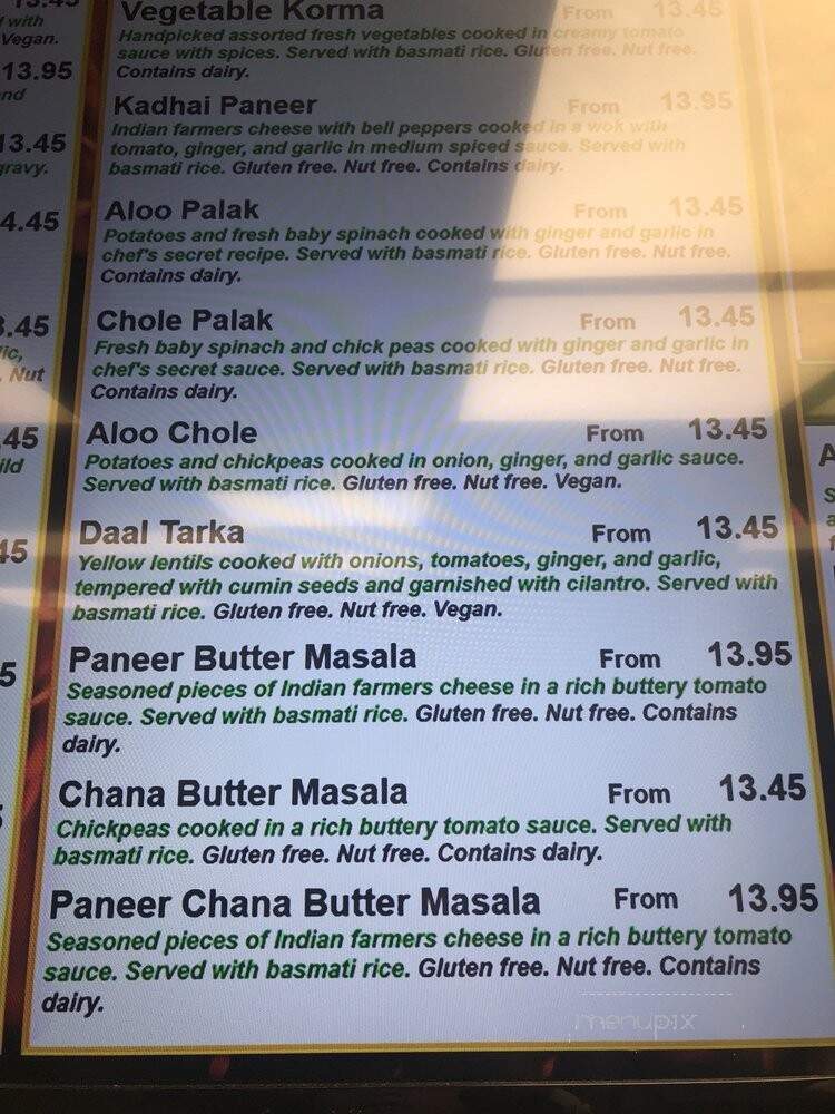 Surya Indian Kitchen - Cambridge, MA menu_pic