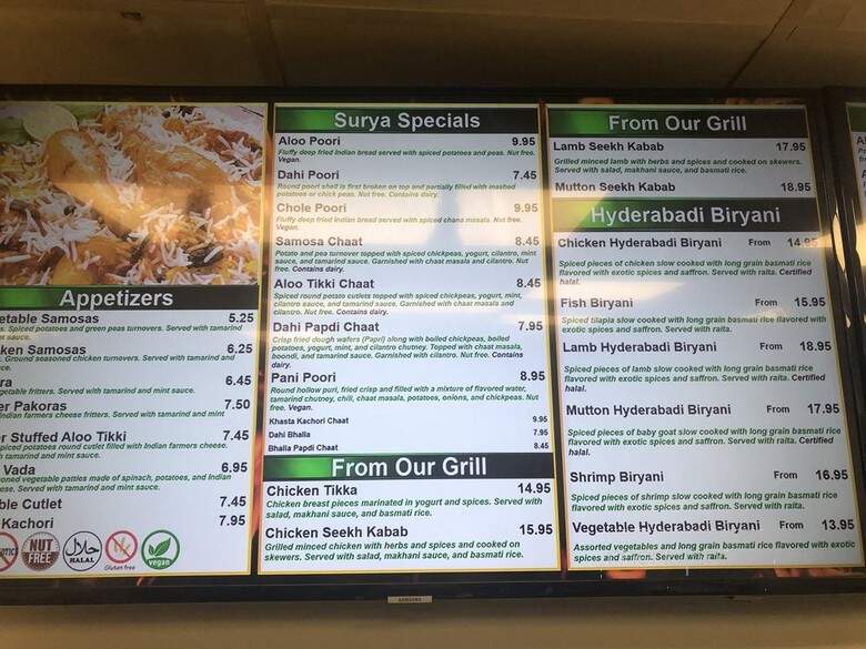 Surya Indian Kitchen - Cambridge, MA menu_pic
