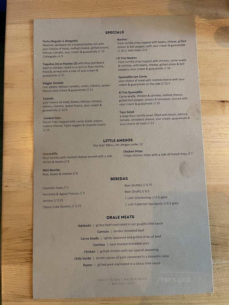 orale Taqueria - Paso Robles, CA menu_pic