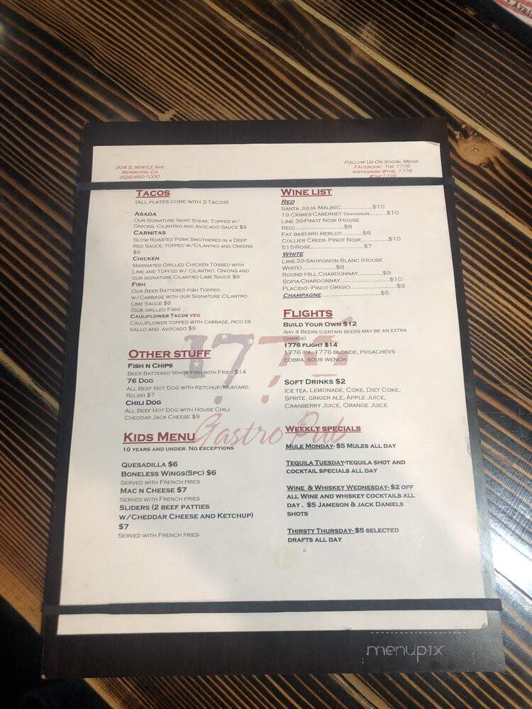 The 1776 - Monrovia, CA menu_pic
