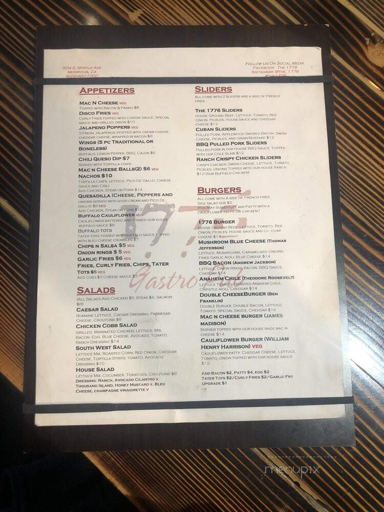 The 1776 - Monrovia, CA menu_pic