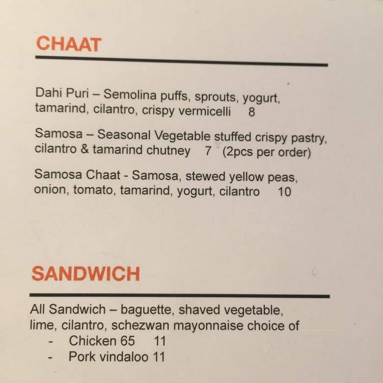 DUM Indian Soul Food - San Francisco, CA menu_pic