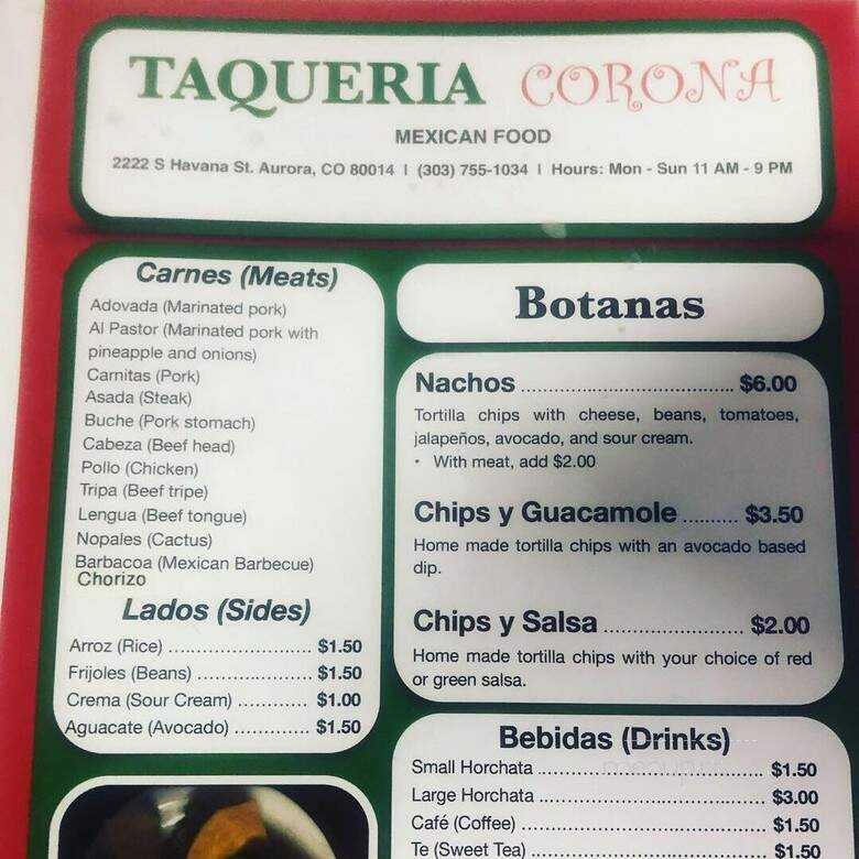 Taqueria Corona - Aurora, CO menu_pic