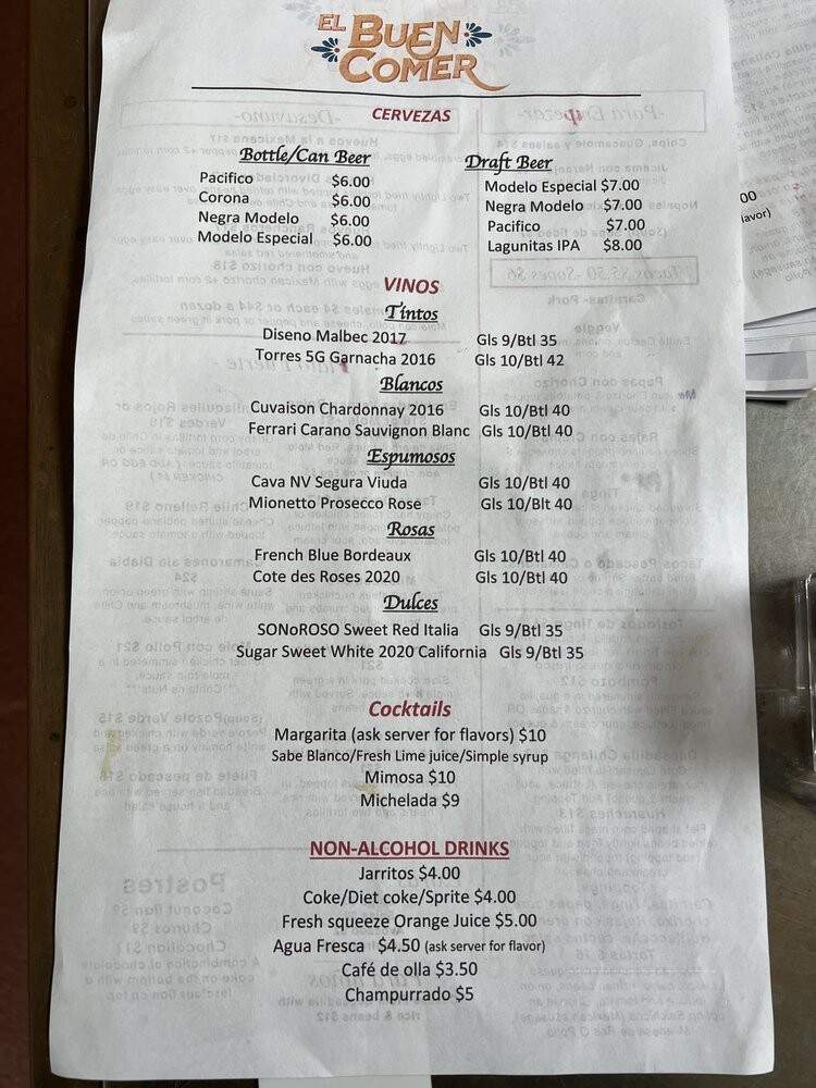 El Buen Comer - San Francisco, CA menu_pic