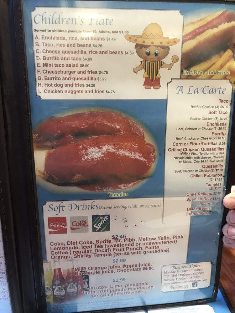 Rancho Nuevo - Front Royal, VA menu_pic