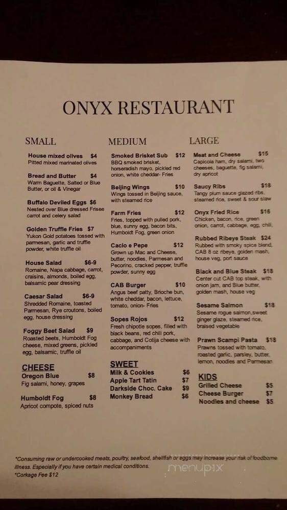 Onyx Restaurant - Jacksonville, OR menu_pic