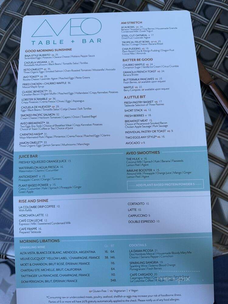 AVEO Table + Bar - Dana Point, CA menu_pic