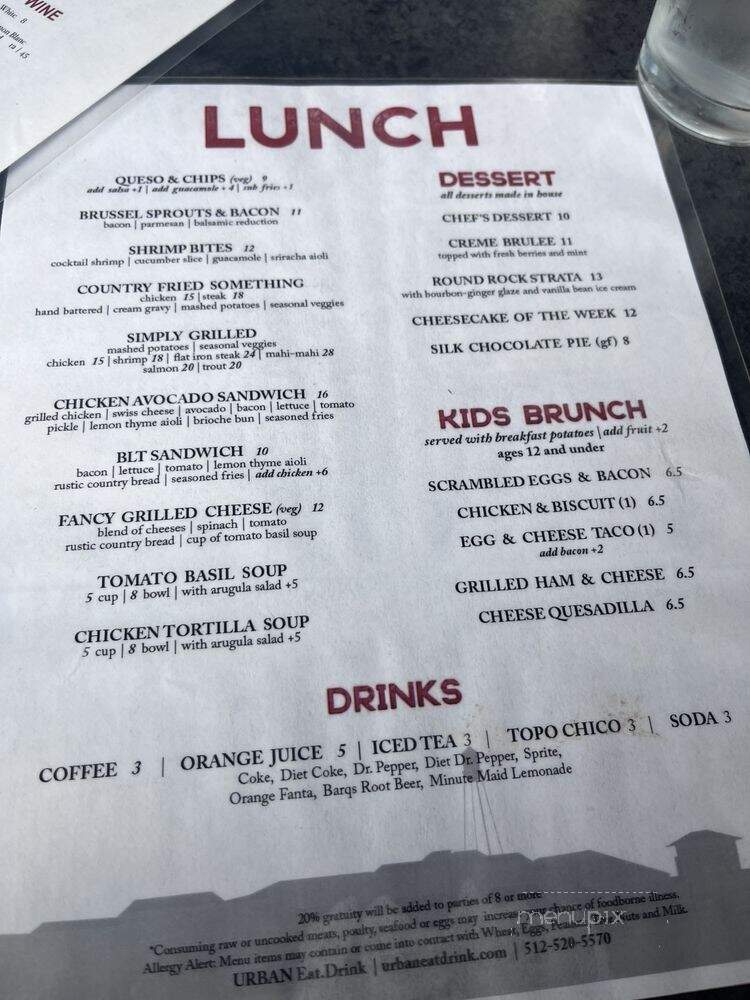 URBAN - Round Rock, TX menu_pic