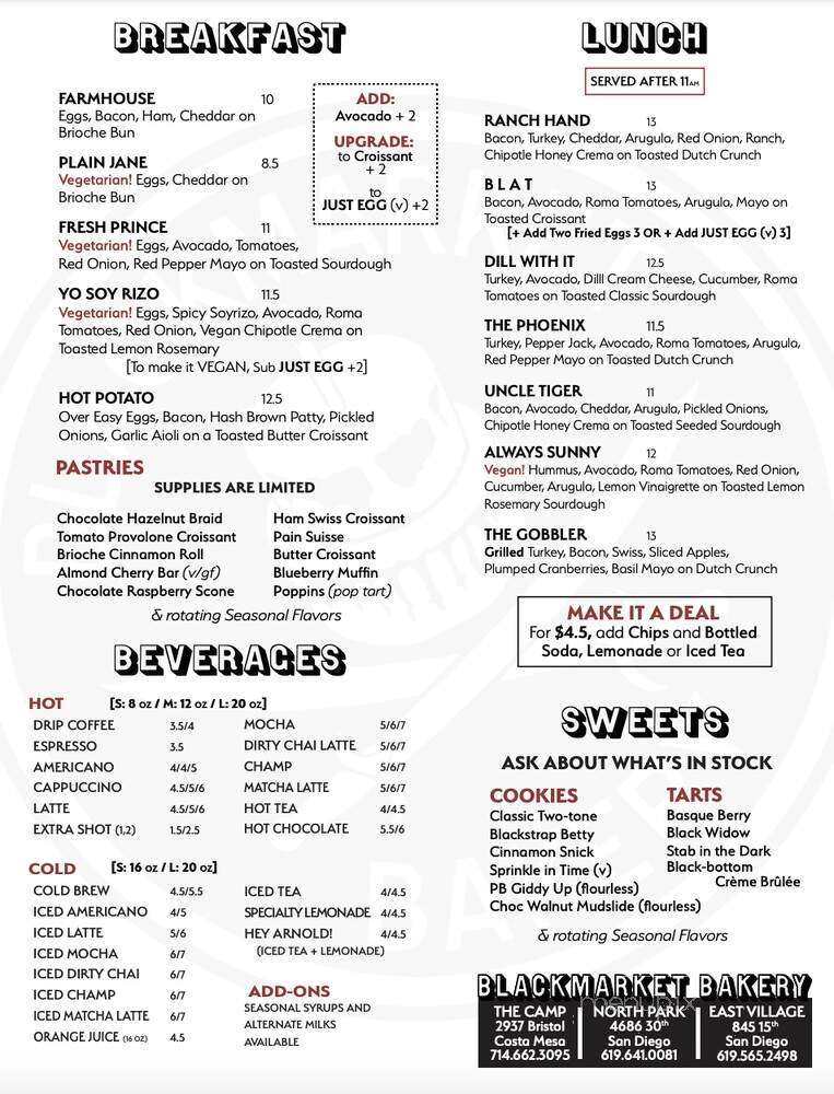 Blackmarket Bakery - San Diego, CA menu_pic
