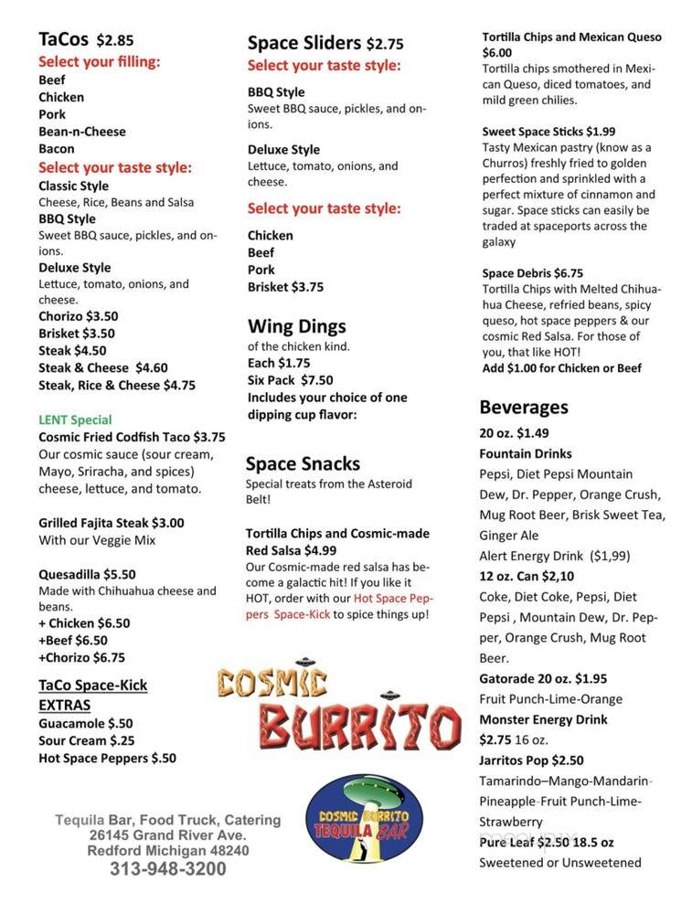 Cosmic Burrito - Detroit, MI menu_pic