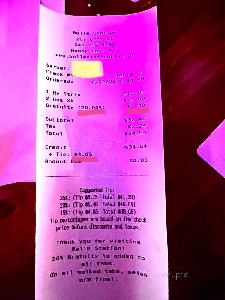 Belle Station - Houston, TX menu_pic
