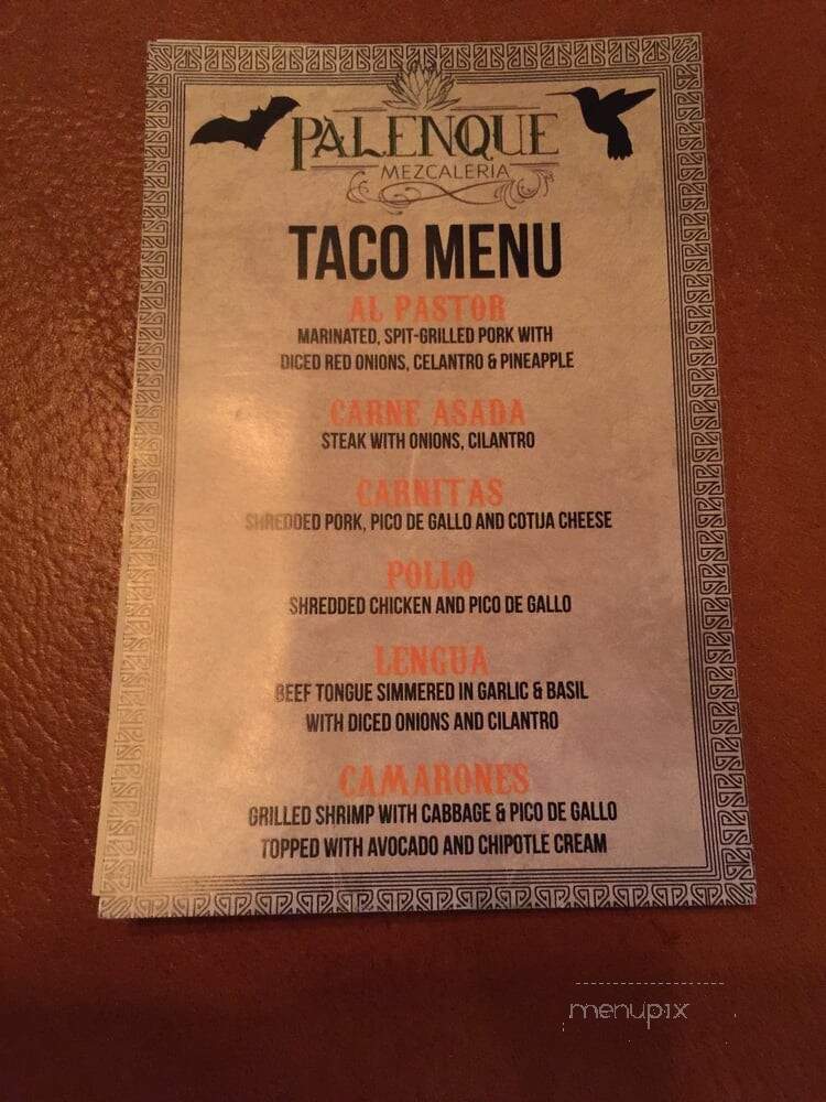Palenque Mezcaleria - Denver, CO menu_pic