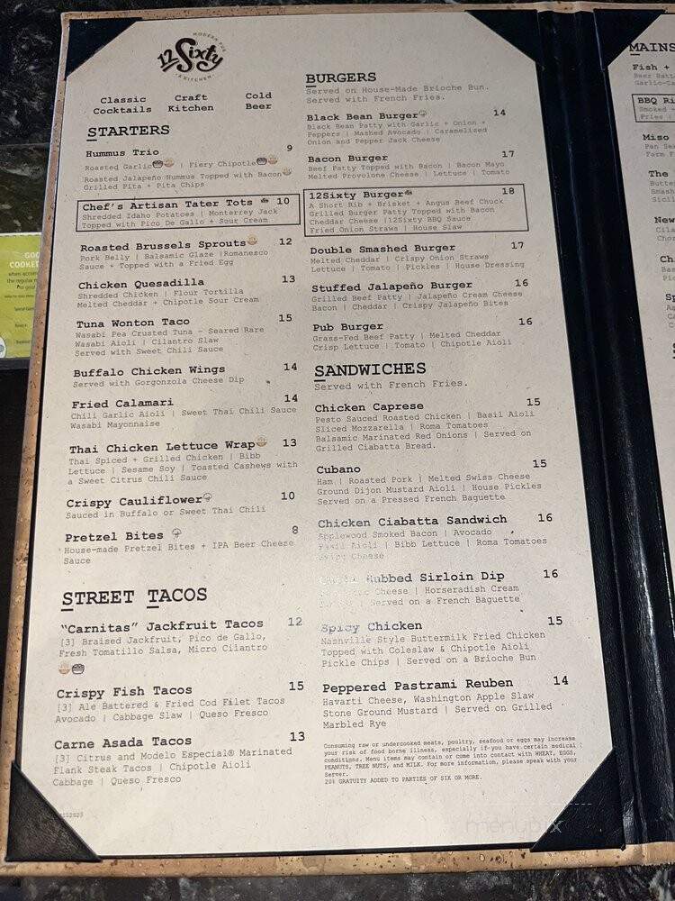 12 Sixty Modern Pub & Kitchen - La Mirada, CA menu_pic