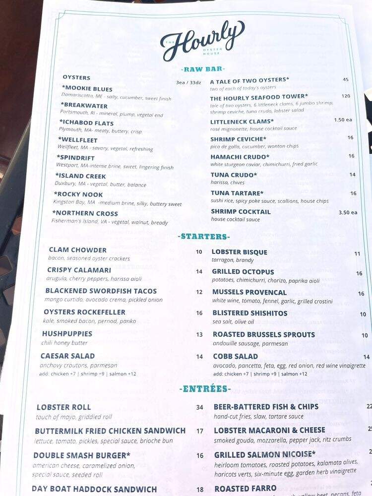The Hourly Oyster House - Cambridge, MA menu_pic