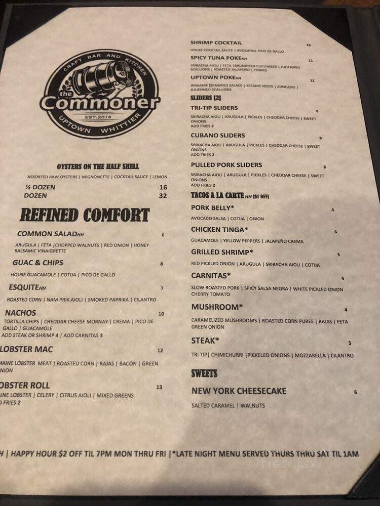 The Commoner - Whittier, CA menu_pic