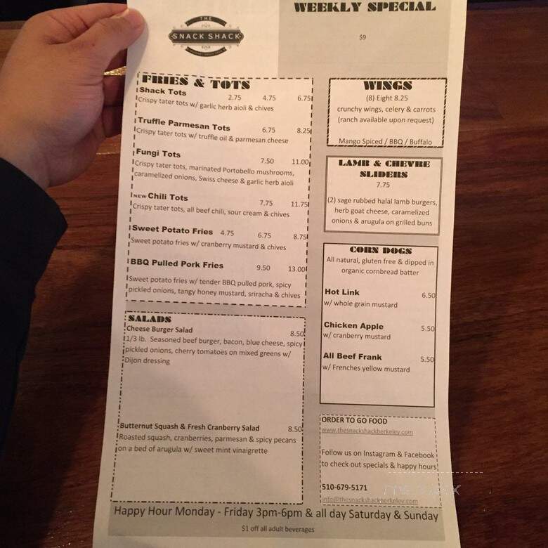 The Snack Shack - Berkeley, CA menu_pic