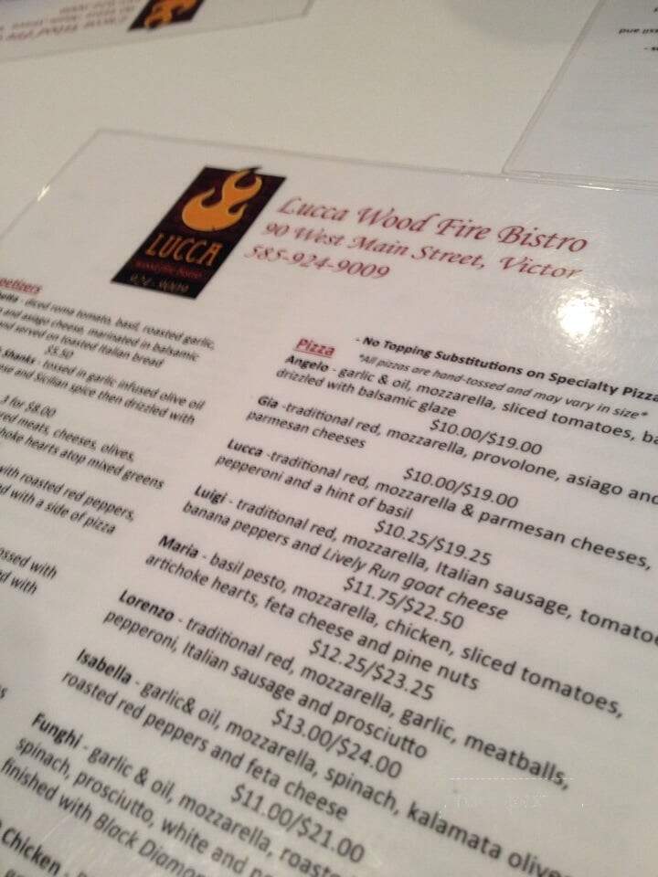 Lucca Wood Fired Bistro - Victor, NY menu_pic