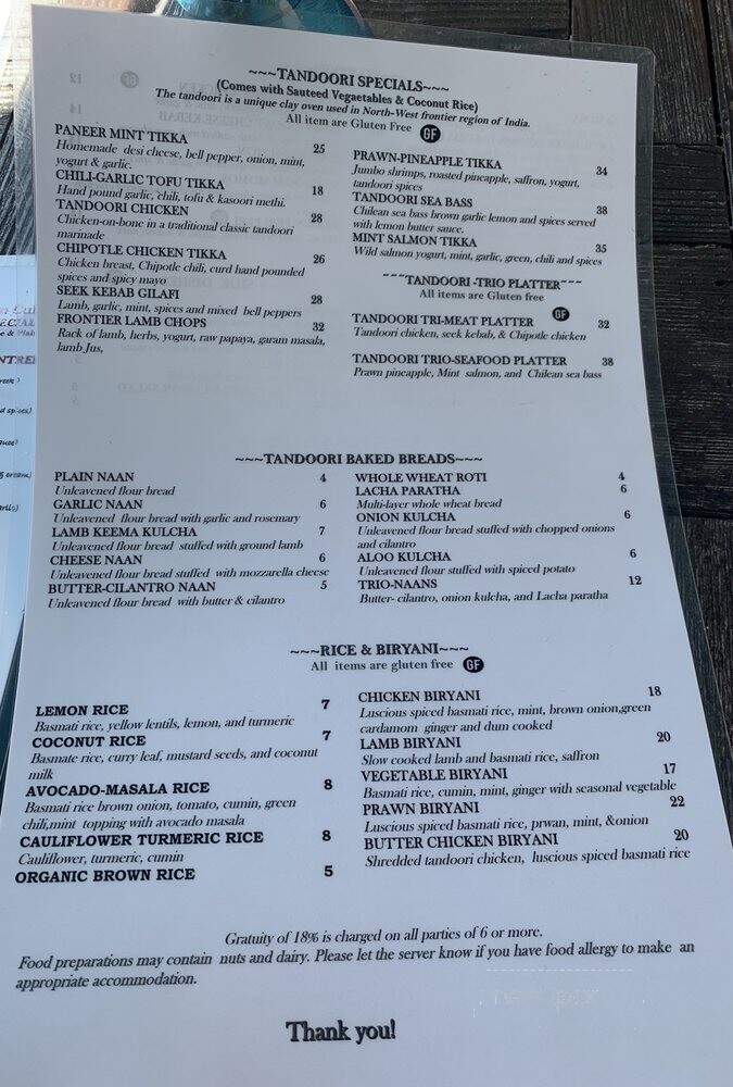 Aabha Indian Cuisine - Carmel, CA menu_pic