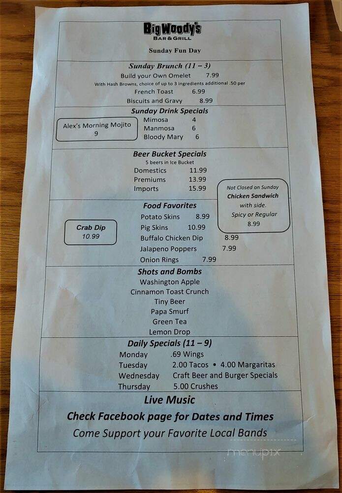 Big Woody's Bar & Grill - Virginia Beach, VA menu_pic