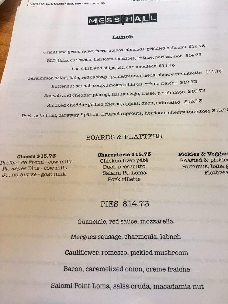 Mess Hall - San Diego, CA menu_pic