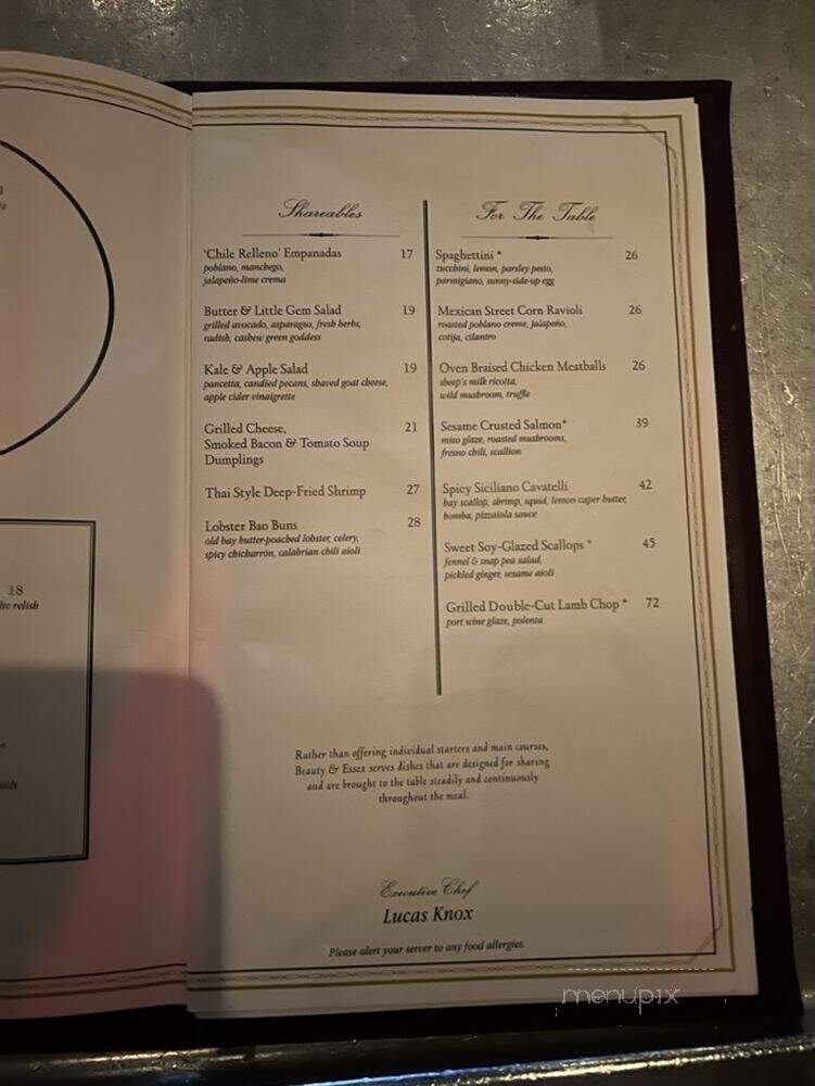 Beauty & Essex - Las Vegas, NV menu_pic