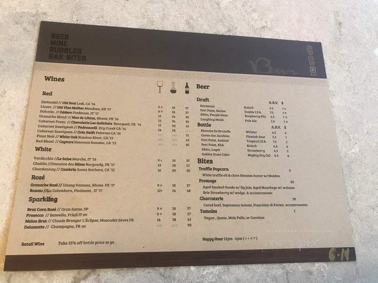 Bcc Bar - San Francisco, CA menu_pic