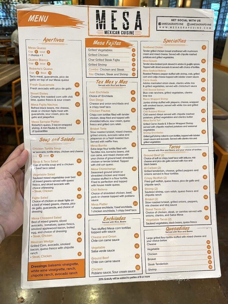 Mesa Restaurant - Grapevine, TX menu_pic