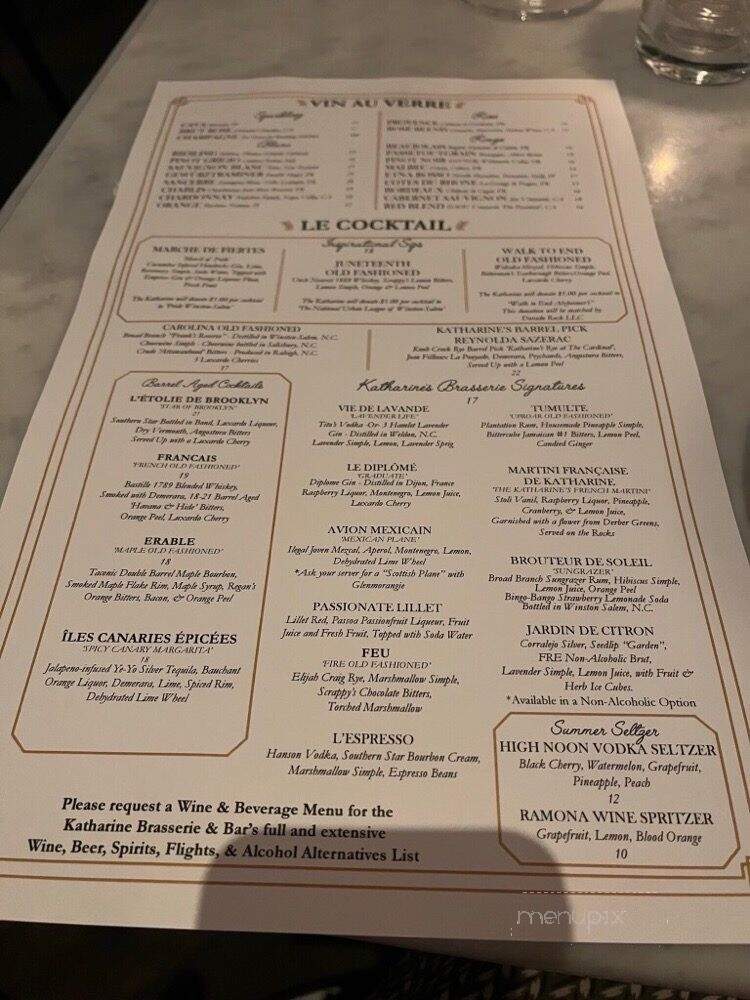 The Katharine Brasserie and Bar - Winston-Salem, NC menu_pic