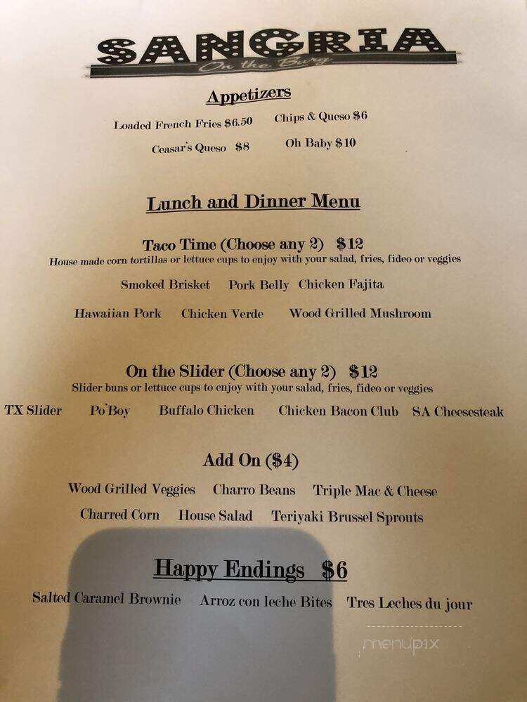 Sangria On the Burg - San Antonio, TX menu_pic