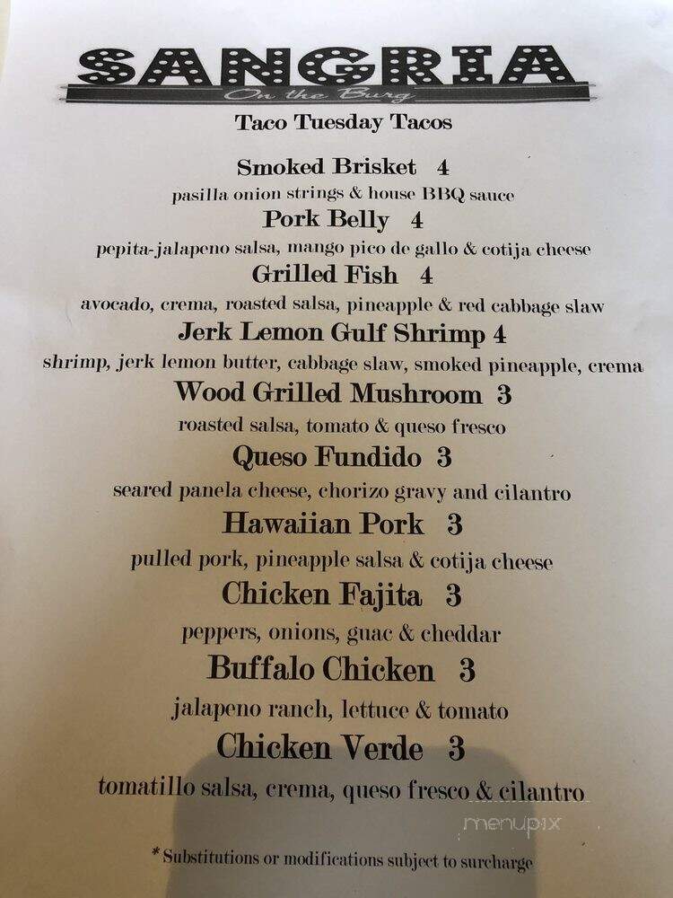 Sangria On the Burg - San Antonio, TX menu_pic