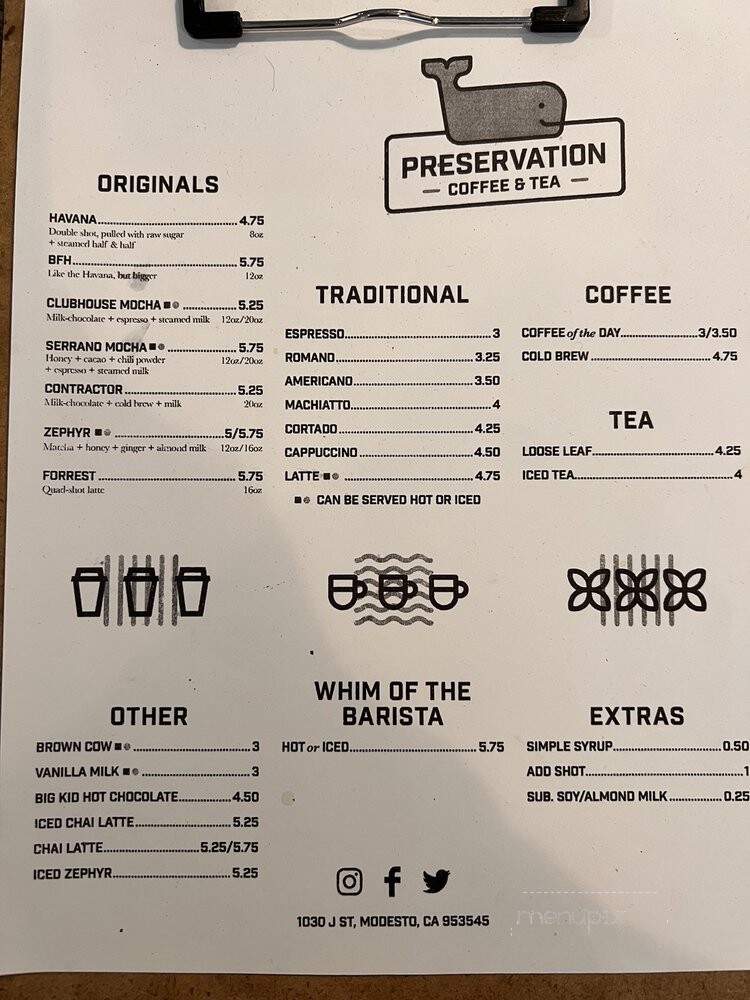 Preservation Coffee & Tea - Modesto, CA menu_pic