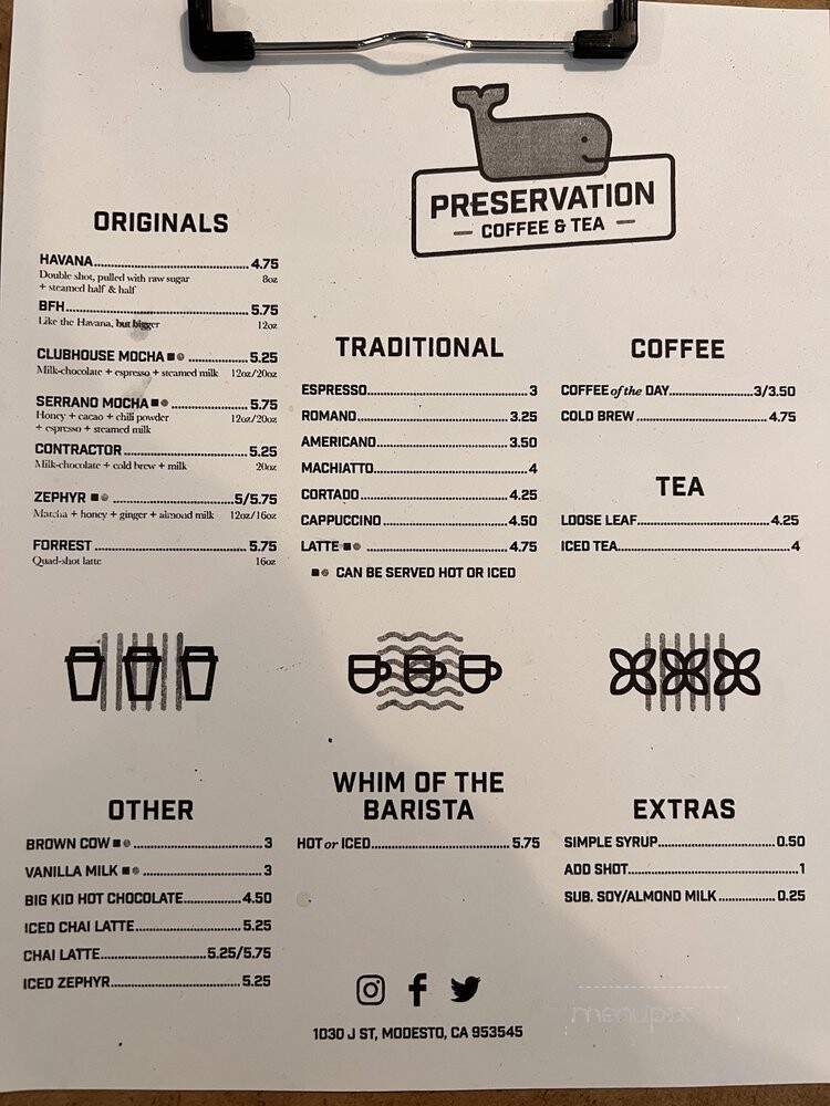 Preservation Coffee & Tea - Modesto, CA menu_pic