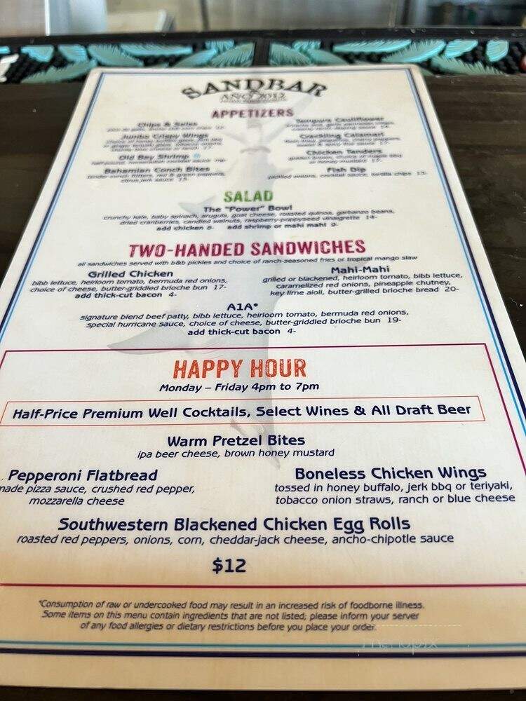 Sandbar - Delray Beach, FL menu_pic