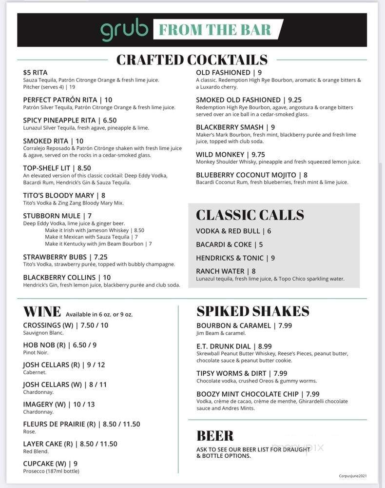 Grub Burger Bar - Corpus Christi, TX menu_pic