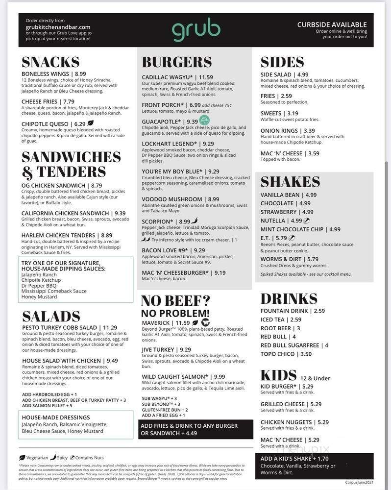 Grub Burger Bar - Corpus Christi, TX menu_pic