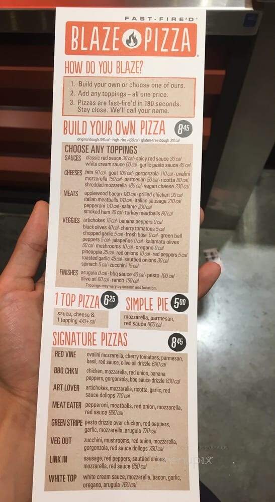 Blaze Fast-Fire'd Pizza - Chicago, IL menu_pic