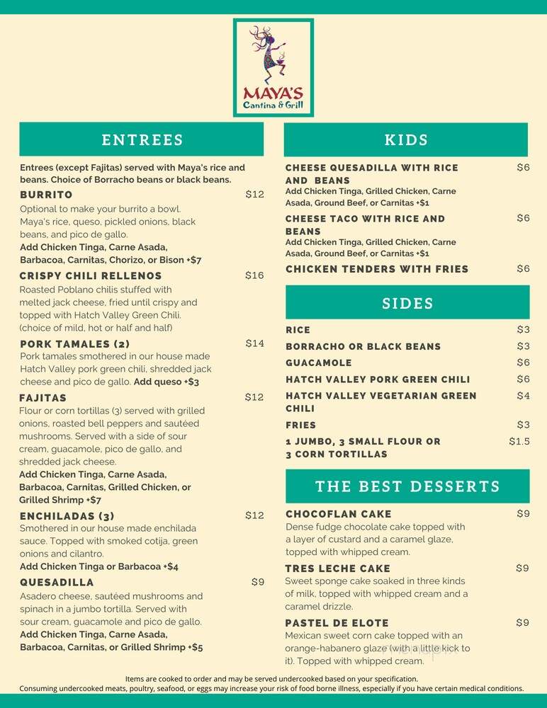 Maya's Cantina and Grill - Evergreen, CO menu_pic