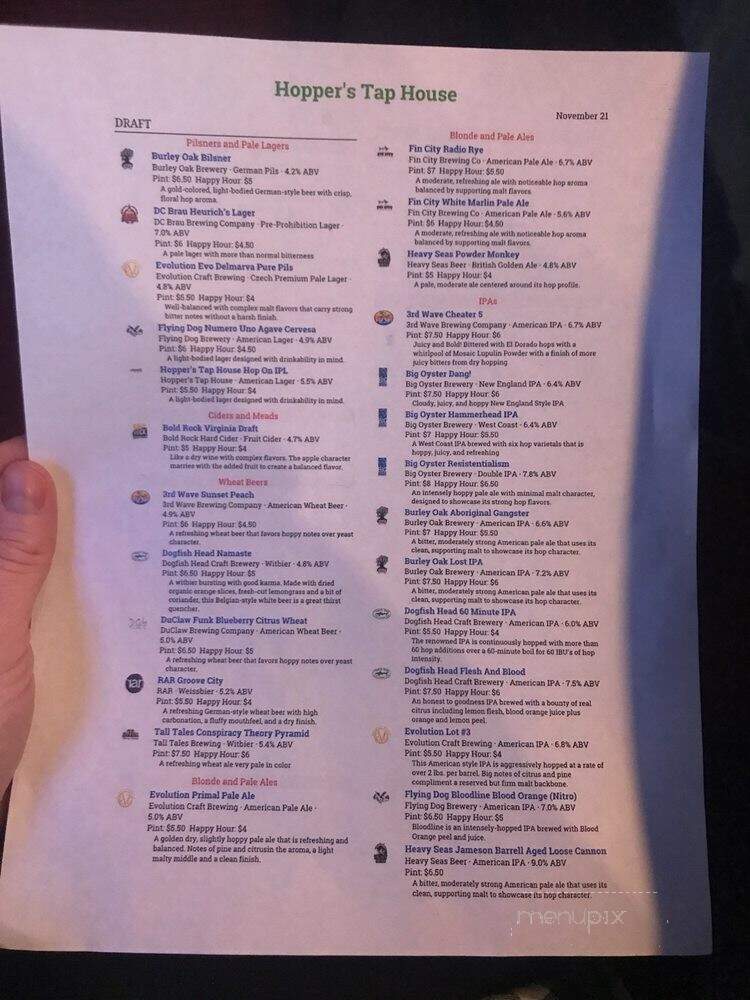 Hopper's Tap House - Salisbury, MD menu_pic