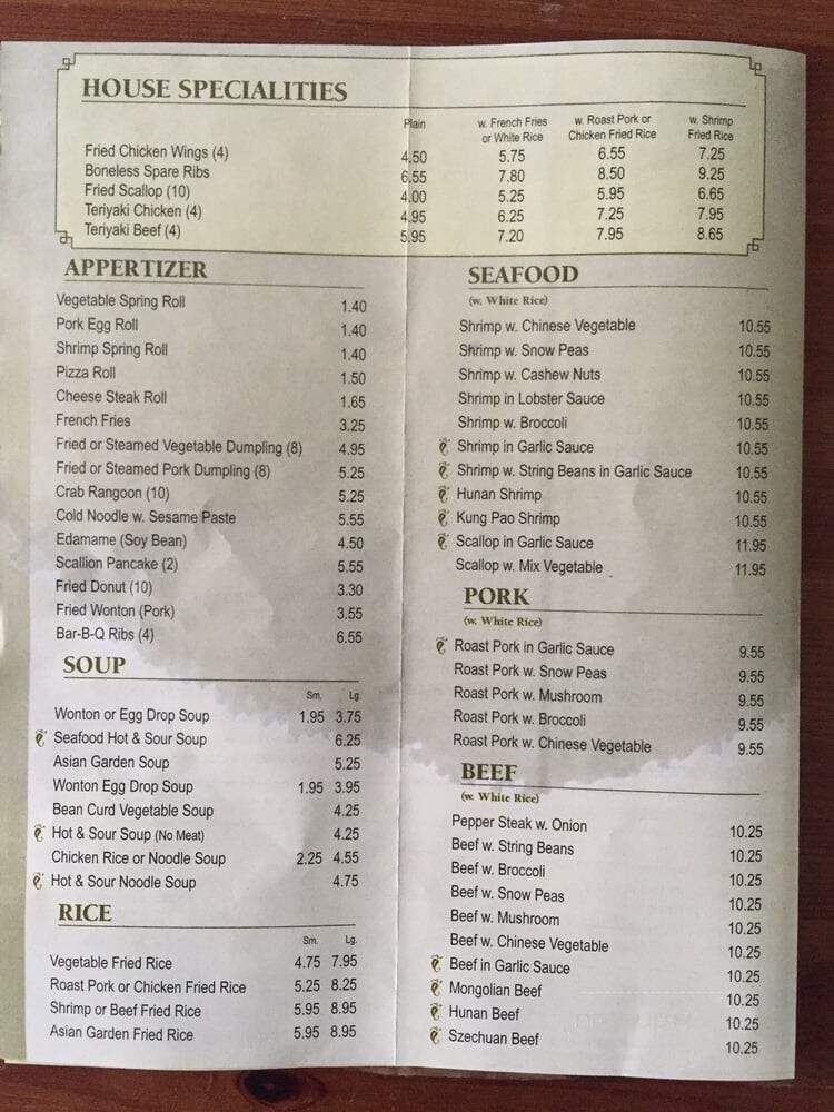 Asian Garden - Lititz, PA menu_pic