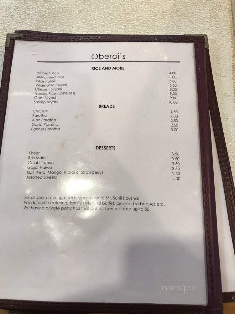Oberois Indian Food - Chicago, IL menu_pic